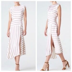Veronica Beard White and Tan Striped Sleeveless MINI Dress